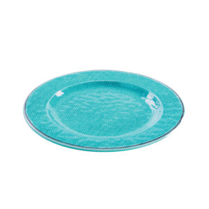 Assiette decor laine tressee antiderapante en melamine - turquoise