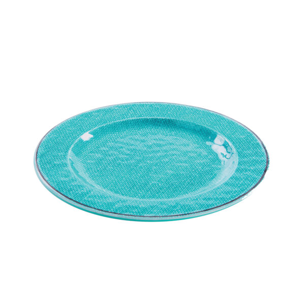 Assiette decor laine tressee antiderapante en melamine - turquoise
